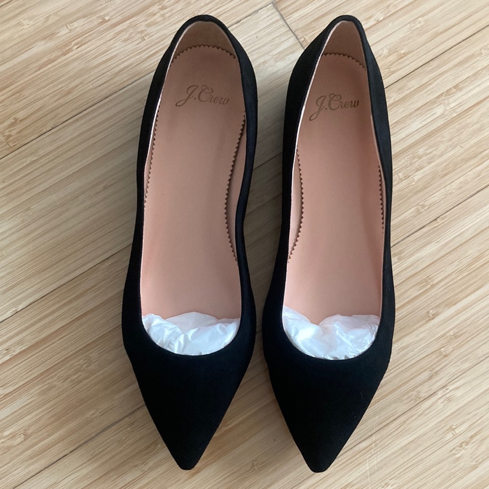 JCrew - Black Pointy Toe Suede Flat Size 7